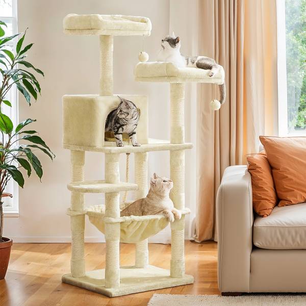 Katzenkratzbaum Inuid - Holzwerkstoff / Samt - Beige