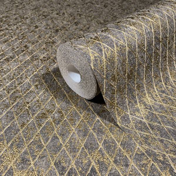Vliestapete 35540 geometrische Linien - Vlies - Schwarz / Gold