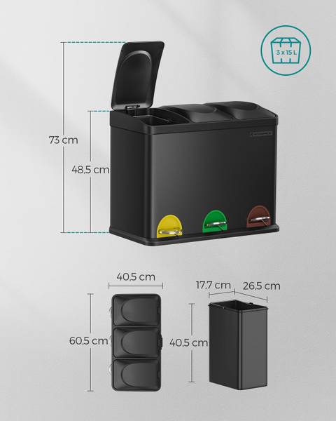 Mülleimer Ibdaa - Edelstahl / ABS - Schwarz