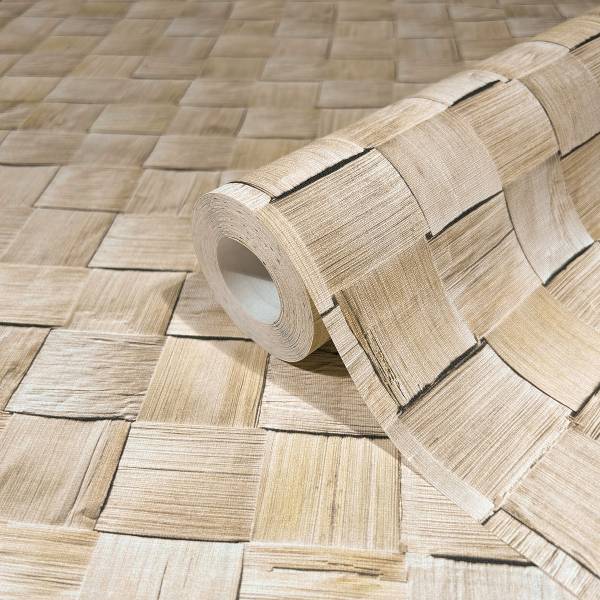 Vliestapete 45740 3D-Holzoptik - Vlies - Beige
