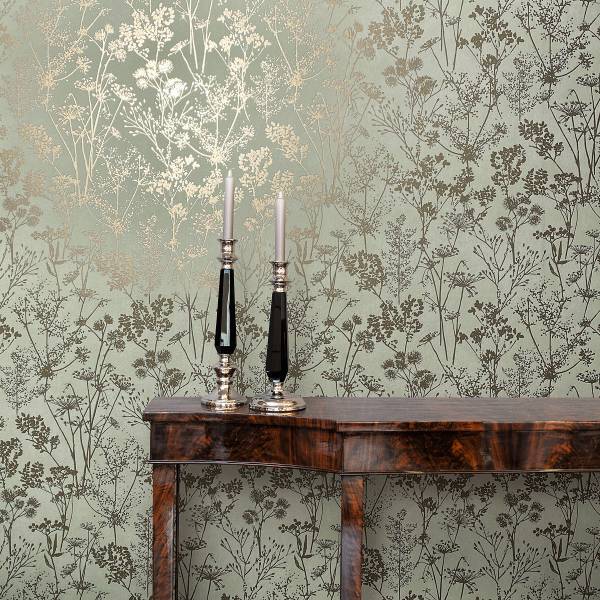 Vliestapete 82465 Floral - Vlies - Grün / Gold