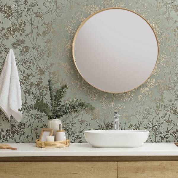 Vliestapete 82465 Floral - Vlies - Grün / Gold