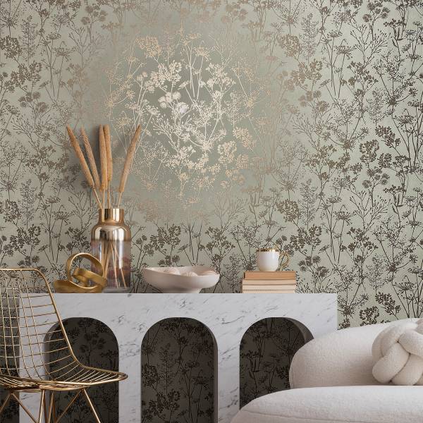 Vliestapete 82465 Floral - Vlies - Grün / Gold