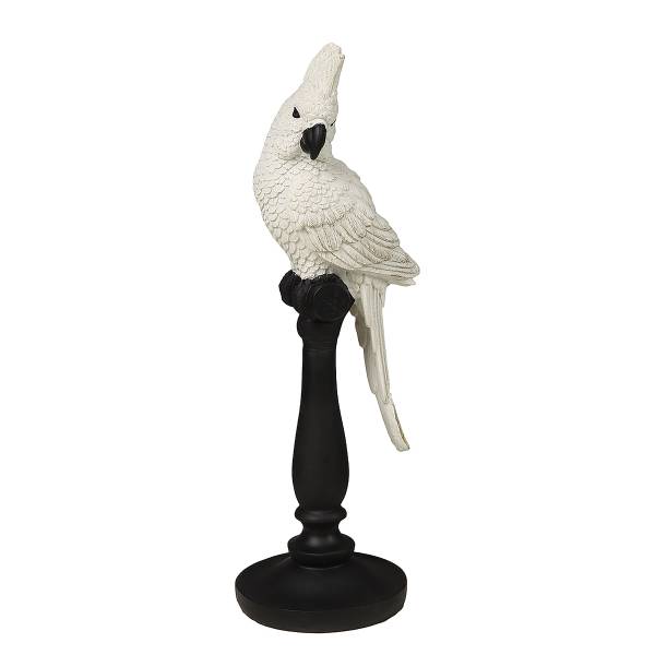 Figur Papagei Seitenblick - Kunstharz - Weiß / Schwarz