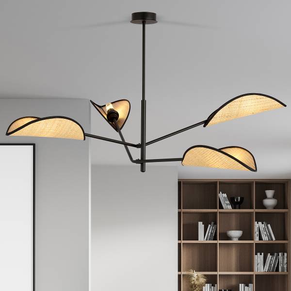 Deckenleuchte Vene - Stahl - Schwarz / Beige - Flammenanzahl: 4