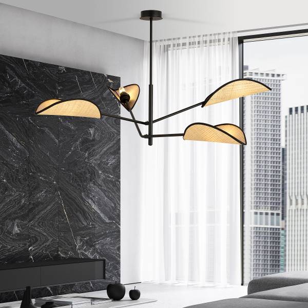 Deckenleuchte Vene - Stahl - Schwarz / Beige - Flammenanzahl: 4