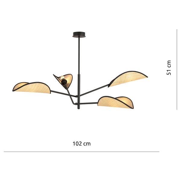 Deckenleuchte Vene - Stahl - Schwarz / Beige - Flammenanzahl: 4