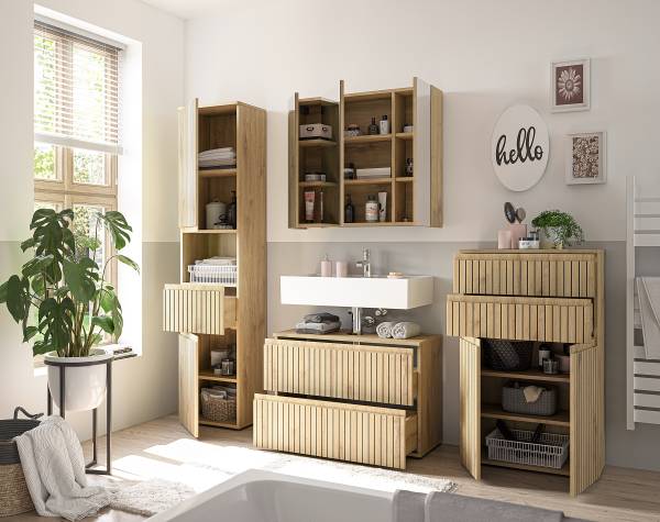 Waschbeckenunterschrank Rookerie - Eiche Artisan Dekor - Breite: 80 cm