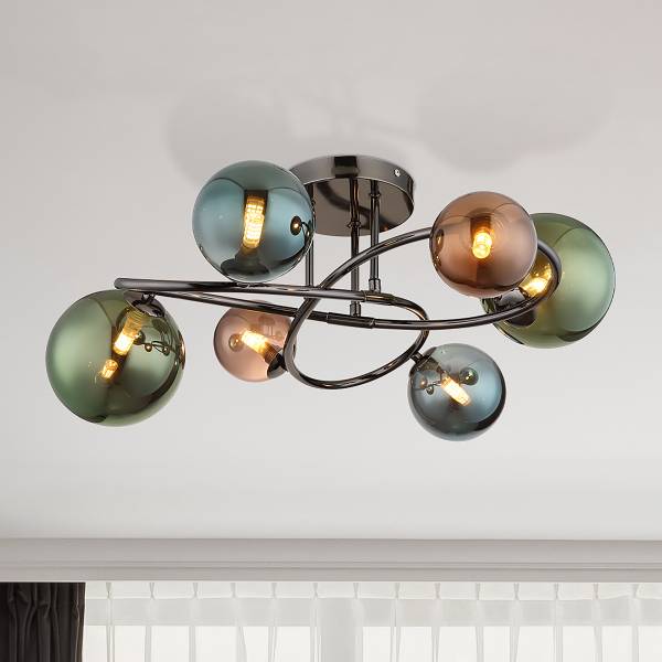 LED-Deckenleuchte Riha Typ I - Farbglas / Eisen - 6-flammig