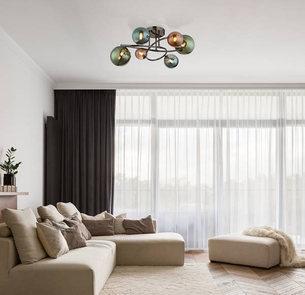 LED-Deckenleuchte Riha Typ I - Farbglas / Eisen - 6-flammig