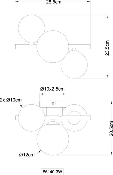LED-Deckenleuchte Riha Typ E - Opalglas / Eisen - 3-flammig