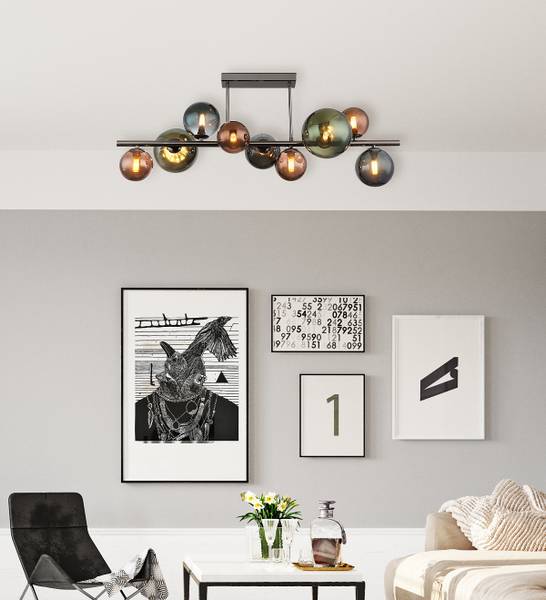LED-Deckenleuchte Riha Typ J - Farbglas / Eisen - 9-flammig