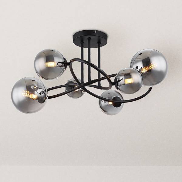 LED-Deckenleuchte Riha Typ C - Rauchglas / Eisen - 6-flammig
