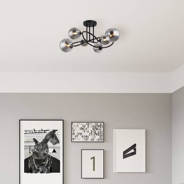 LED-Deckenleuchte Riha Typ C - Rauchglas / Eisen - 6-flammig