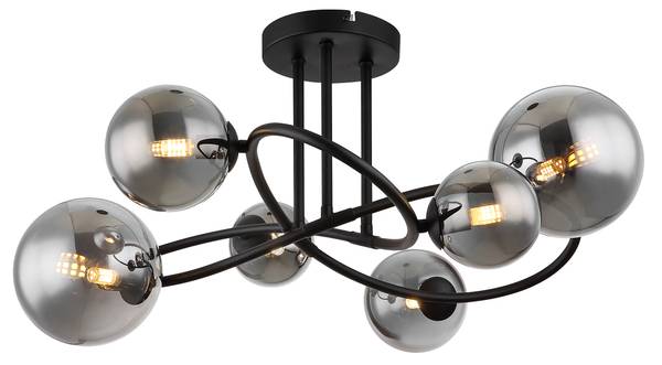 LED-Deckenleuchte Riha Typ C - Rauchglas / Eisen - 6-flammig