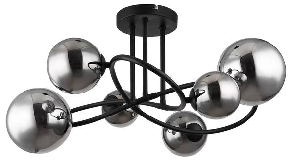 LED-Deckenleuchte Riha Typ C - Rauchglas / Eisen - 6-flammig