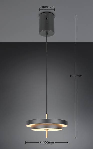 LED-Pendelleuchte Keaton - Polycarbonat / Eisen - 1-flammig - Schwarz - Durchmesser: 40 cm