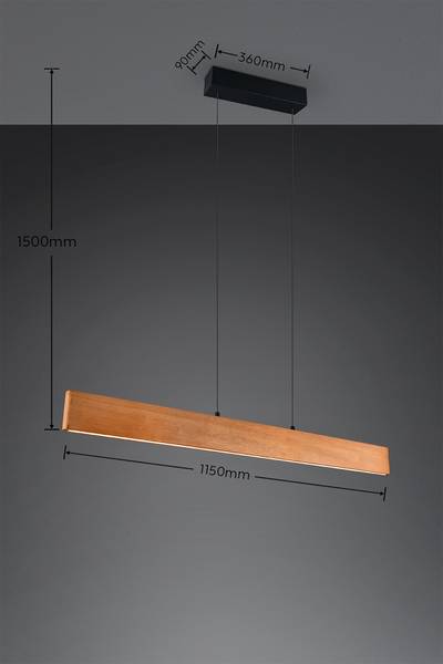 LED-Pendelleuchte Edgewood - Gummibaum teilmassiv / Eisen - 1-flammig - Breite: 115 cm