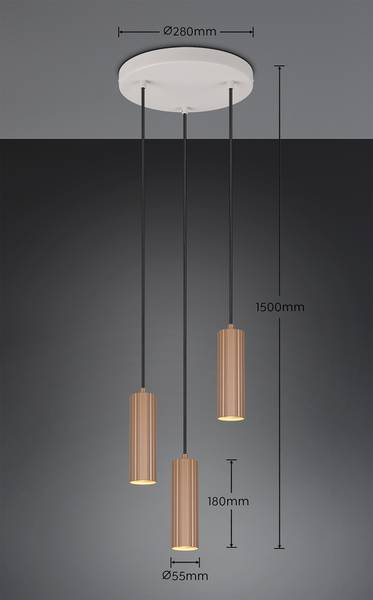 Pendelleuchte Soka rund - Eisen - 3-flammig - Braun