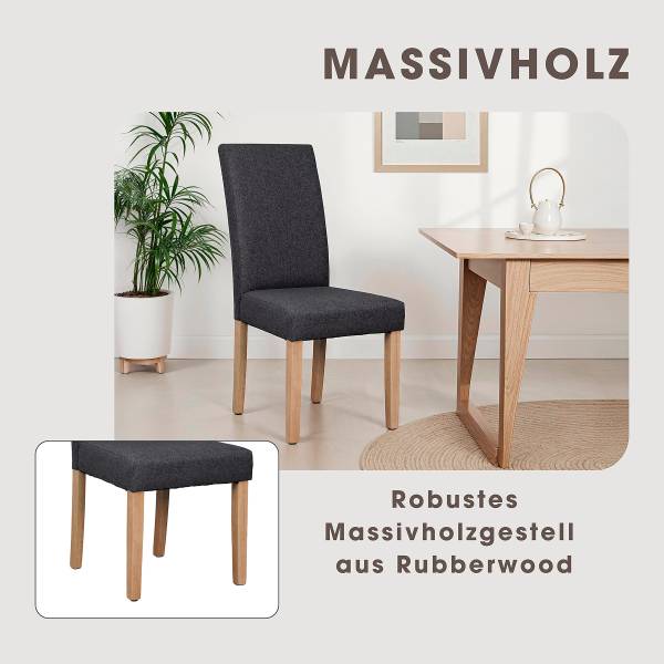 Esszimmerstuhl Vaboa 2er-Set - Webstoff / Gummibaum massiv - Anthrazit