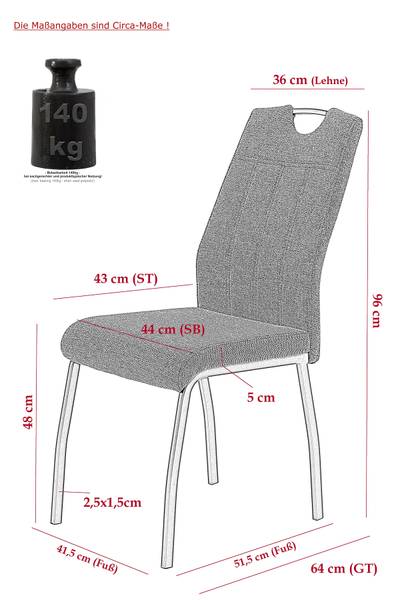 Esszimmerstuhl Kabego 2er-Set - Grau - Microfaser