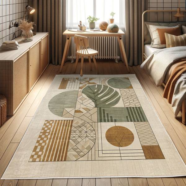 Kurzflorteppich Auari - Polyester - Ingwer / Grün - 69 x 114 cm