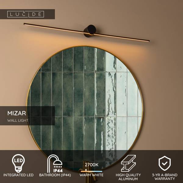 Badleuchte Mizar - Aluminium - Schwarz - Tiefe: 90 cm