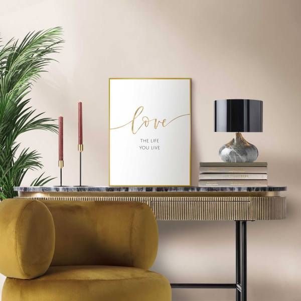 Gerahmtes Bild Life Is Love - MDF - Gold - 30 x 40 cm