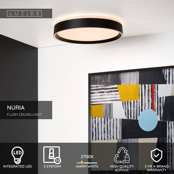 Deckenleuchte Nuria - Acrylglas - Schwarz - Durchmesser: 40 cm