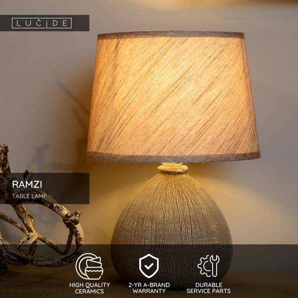 Tischleuchte Ramzi - Keramik - Beige