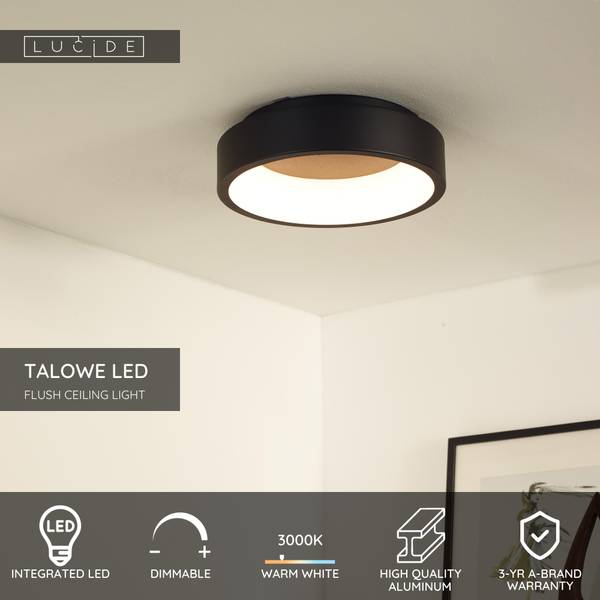 LED Deckenleuchte Talowe - Aluminium - Schwarz - Durchmesser: 30 cm