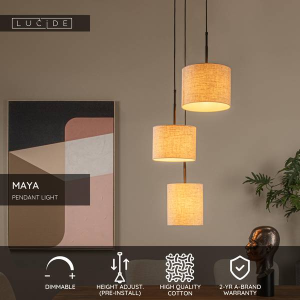 Pendelleuchte Maya Typ B - Aluminium / Baumwollstoff - Schwarz