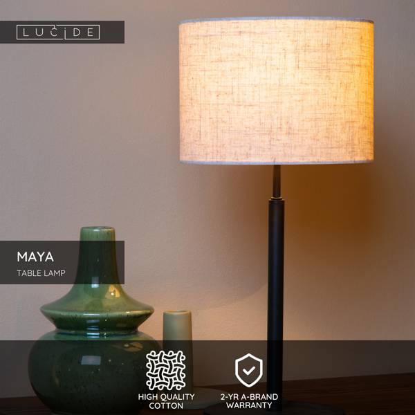 Tischleuchte Maya - Aluminium / Baumwollstoff - Schwarz