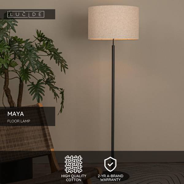 Stehleuchte Maya - Aluminium / Baumwollstoff - Schwarz