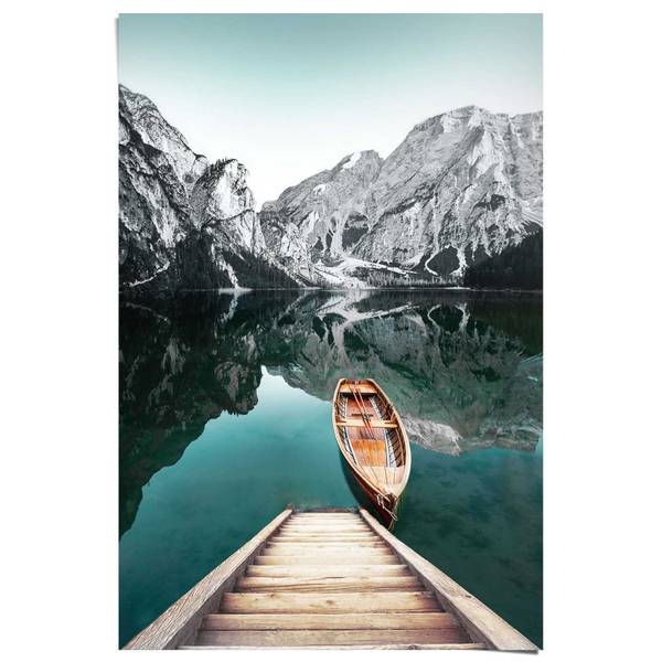 Poster Berg See - Papier - Grün - 61 x 91,5 cm