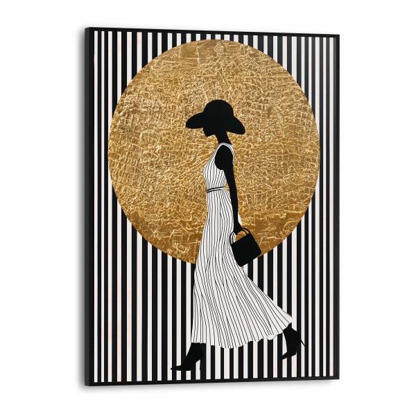 Kunstdruck Walking Lady - MDF - Schwarz / Weiß