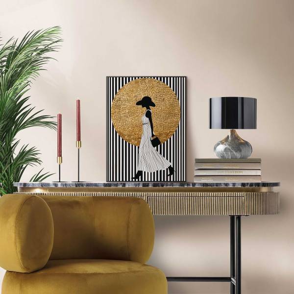 Kunstdruck Walking Lady - MDF - Schwarz / Weiß