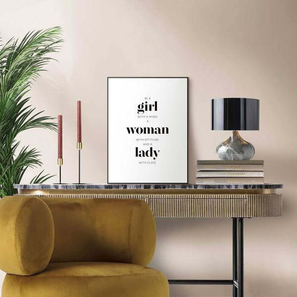 Kunstdruck Lady - MDF - Schwarz / Weiß