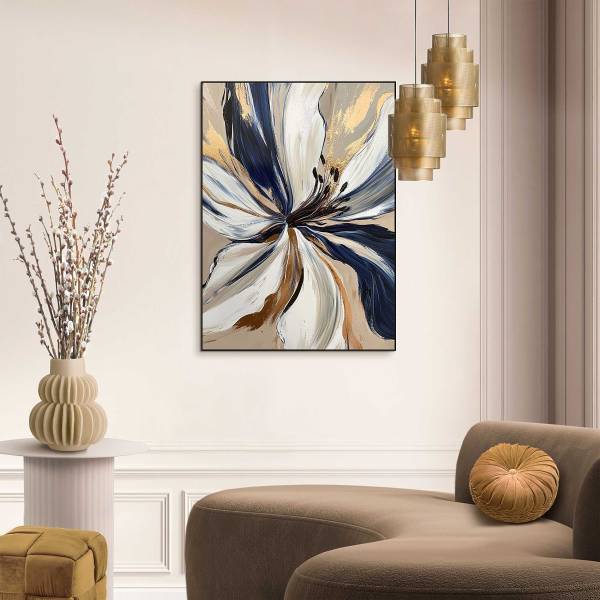 Kunstdruck Glamour Flower - MDF - Schwarz / Beige