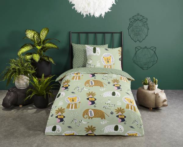 Kinderbettwäsche Udera - Renforcé - Hellgrün - 100 x 135 cm + Kissen 40 x 60 cm