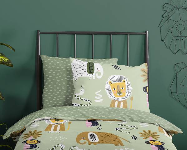 Kinderbettwäsche Udera - Renforcé - Hellgrün - 100 x 135 cm + Kissen 40 x 60 cm
