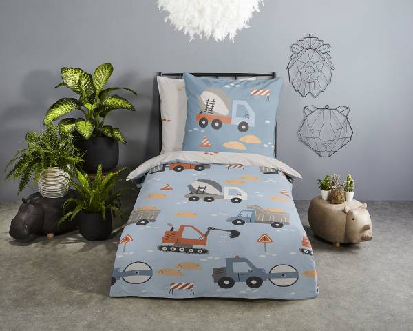 Kinderbettwäsche Ribou - Renforcé - Hellblau - 135 x 200 cm + Kissen 80 x 80 cm