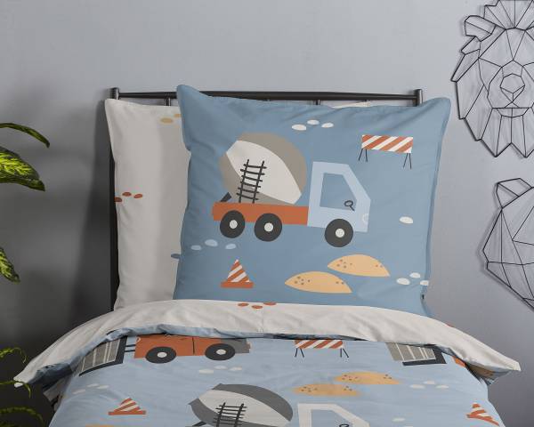 Kinderbettwäsche Ribou - Renforcé - Hellblau - 135 x 200 cm + Kissen 80 x 80 cm
