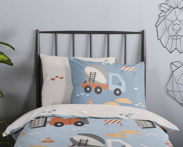 Kinderbettwäsche Ribou - Renforcé - Hellblau - 140 x 200 cm + Kissen 70 x 90 cm