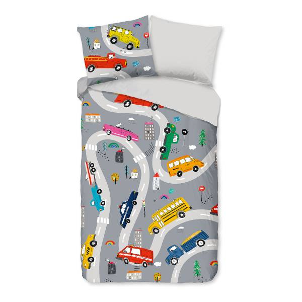 Kinderbettwäsche Jombe - Microfaser - Grau - 140 x 200/220 cm + Kissen 70 x 60 cm