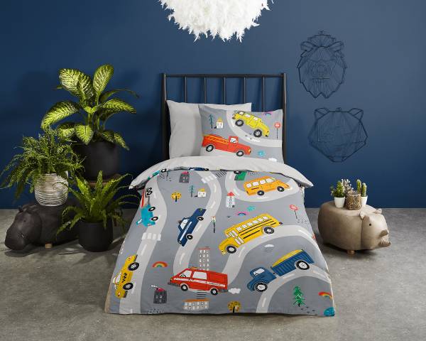 Kinderbettwäsche Jombe - Microfaser - Grau - 140 x 200/220 cm + Kissen 70 x 60 cm