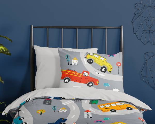 Kinderbettwäsche Jombe - Microfaser - Grau - 140 x 200/220 cm + Kissen 70 x 60 cm