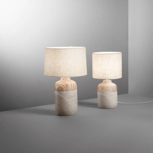 Tischleuchte Woody - Baumwollstoff / Keramik - 1-flammig - Höhe: 54 cm