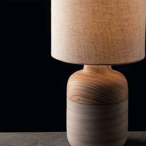 Tischleuchte Woody - Baumwollstoff / Keramik - 1-flammig - Höhe: 54 cm