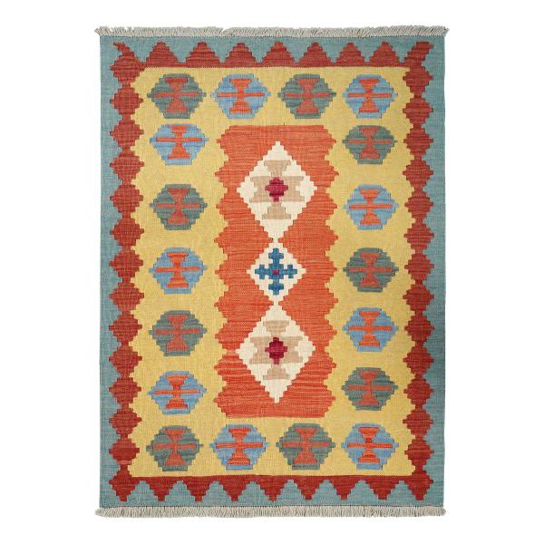 Kurzflorteppich Kelim Gashgai 2178354 - Schurwolle - Rot / Gelb